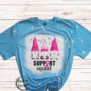 Gnome Breast Cancer Support Squad Bleached Shirt with Ribbon, Breast Cancer Shirt with Gnomes, Her Support Team Bleached Breast Cancer Shirt