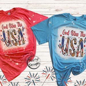 GOD Bless the USA Bleached 4th of July Shirt, Bleached Fourth of July Women&#39;s T-Shirt with Stars and Stripes, Leopard Print July 4th Shirt