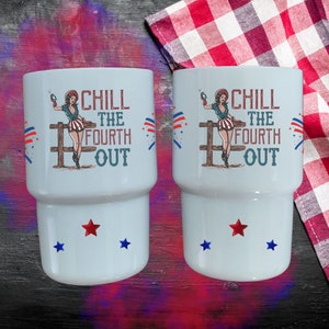 Chill the Fourth Out Shot Glasses, Funny 4th of July Shot Glass with Fireworks, Patriotic 3oz Stainless Steel Shot Glass, Cowgirl Shot Glass