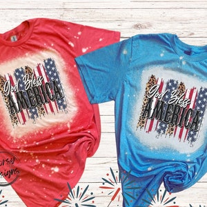 God Bless America Bleached Shirt, USA Fourth of July Shirt, Bleached 4th of July Shirt with Stars and Stripes, Patriotic 4th of July T-Shirt