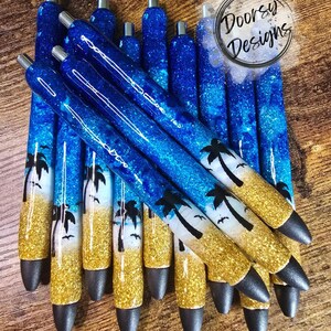 Glitter Beach Pens, Custom Ink Joy Gel Pens, Beach Inspired Gifts, Ocean Lover Gift, Refillable Pen with Black Ink, Custom Name Beach Pen image 5