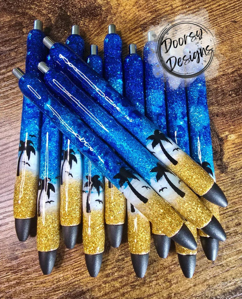 Glitter Beach Pens, Custom Ink Joy Gel Pens, Beach Inspired Gifts, Ocean Lover Gift, Refillable Pen with Black Ink, Custom Name Beach Pen image 5