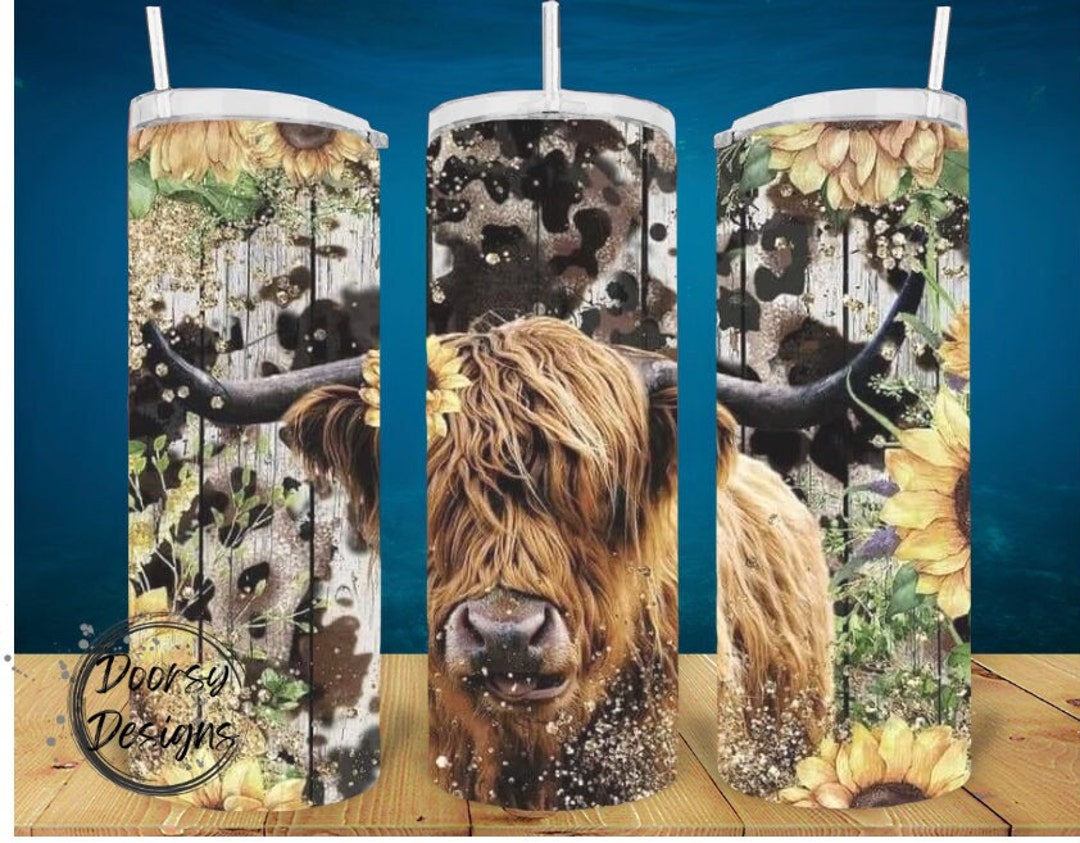 Skinny Tumbler with Straw, 20oz Highlander Cow main image 0