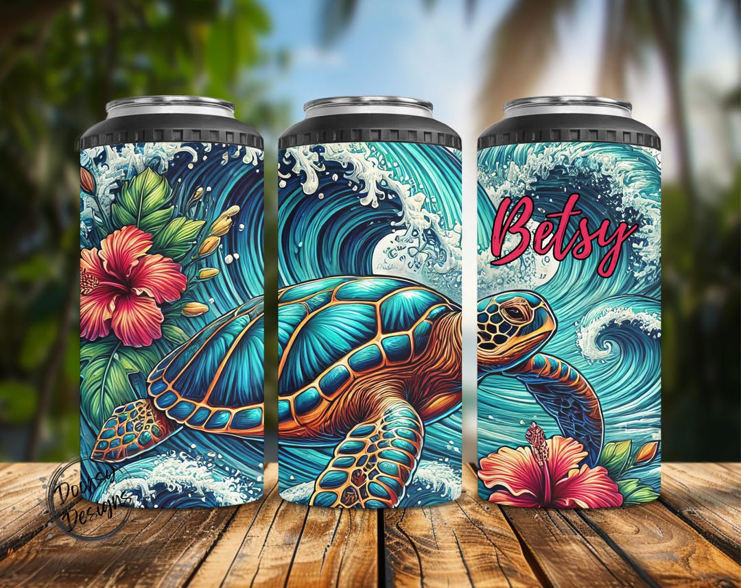 Tropical Ocean Wave Turtle 16oz Stainless Steel Insulated Can Cooler ...