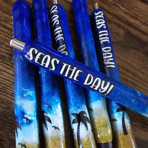 Glitter Beach Pens, Custom Ink Joy Gel Pens, Beach Inspired Gifts, Ocean Lover Gift, Refillable Pen with Black Ink, Custom Name Beach Pen image 6