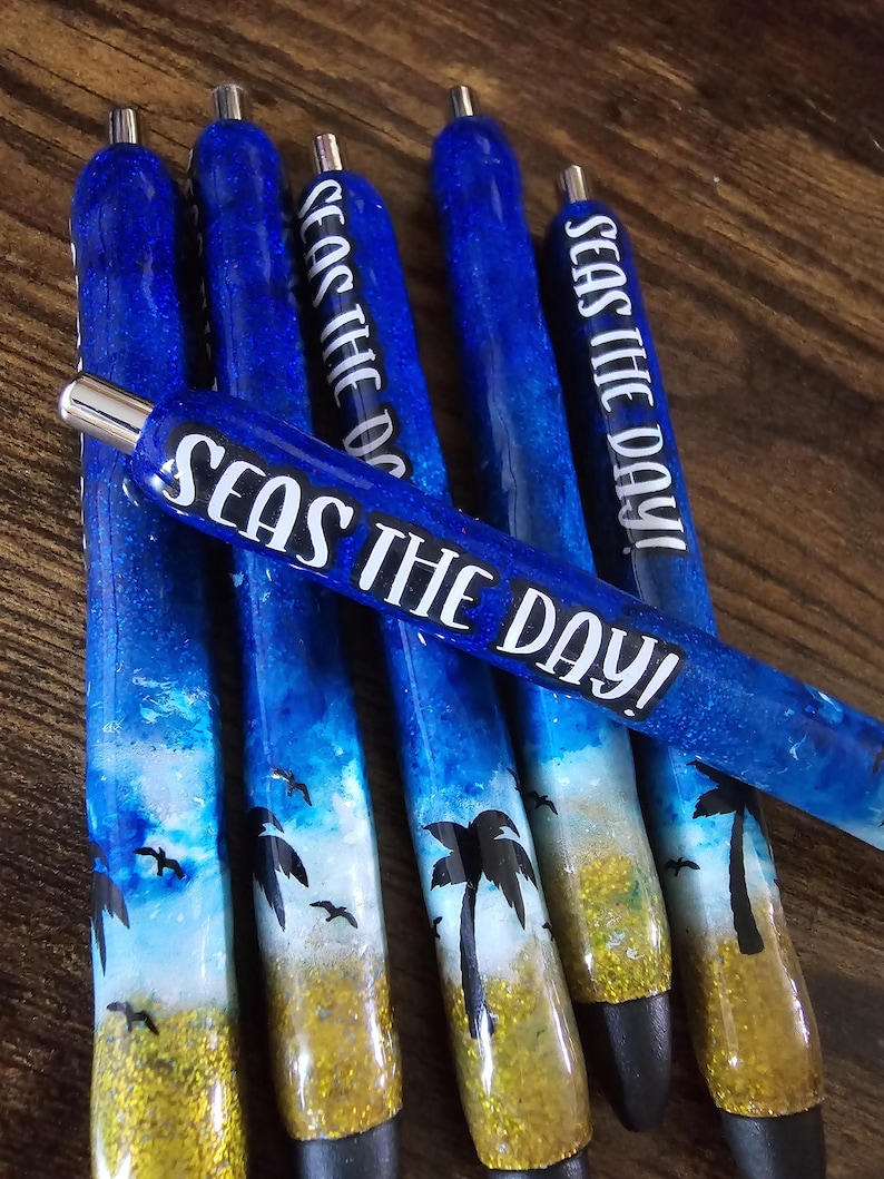 Glitter Beach Pens, Custom Ink Joy Gel Pens, Beach Inspired Gifts, Ocean Lover Gift, Refillable Pen with Black Ink, Custom Name Beach Pen image 6