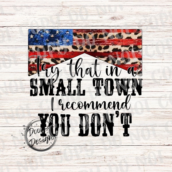 Try That in a Small Town I Recommend You Dont PNG File, Sublimation PNG File Try That in a Small Town with American Flag and Leopard Print