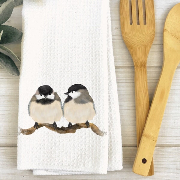 Linda toalla de cocina Chickadee, toalla de cocina personalizada amantes de las aves, paño de plato amante de las aves del patio trasero, toalla de aves exóticas, regalo de observador de aves