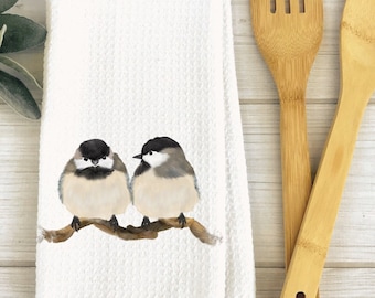 Cute Chickadee Kitchen Towel, Personalized Kitchen Towel Bird Lovers, Backyard Bird Lover Dish Cloth, Exotic Bird Towel, Birdwatcher Gift