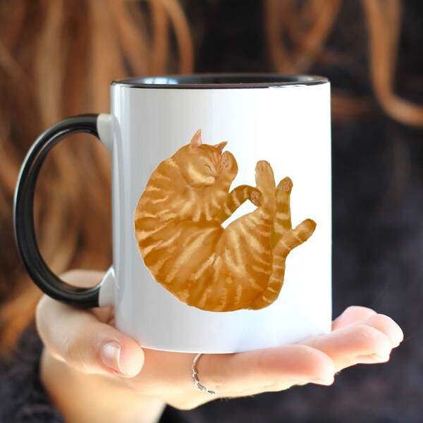 Sleeping Orange Tabby Cat Mug, Comfy Ginger Cat Sleeping Mug, Animal Lover Mug, Cute Coffee Mug, 11oz 15oz Mug, Funny Cat Lover Gift