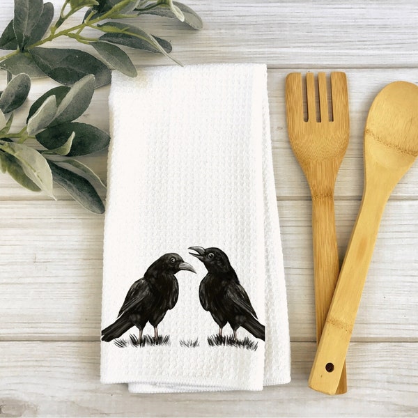 Unique Crow Kitchen Towel, Personalized Crow Kitchen Towel, Black Raven Lover Dish Cloth, Bird Mama Backyard Bird Towel, Birdwatcher Gift