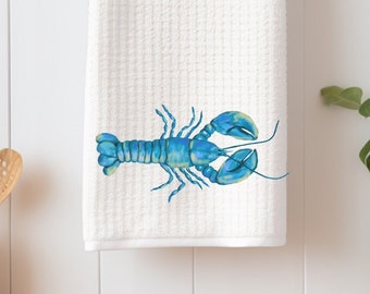 Blue Lobster Kitchen Towel, Personalized Dish Cloth, Blue Lobster Waffle Tea Towel, New Couple Gift, Farmhouse Kitchen Decor, Grandpa Gift