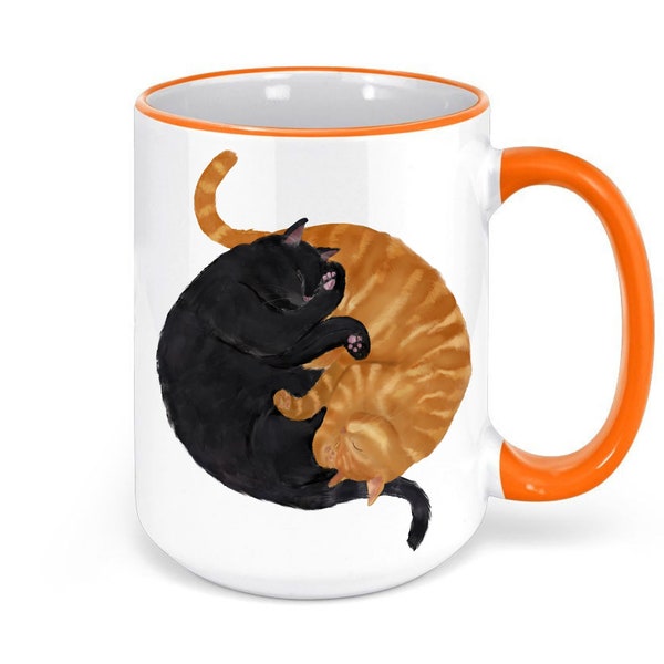 Sleeping Ginger and Black Cat Mug, Two Cats Mug, Cuddled Cats, Animal Lover, Cute Coffee Mug, 11oz 15oz Mug, Cat Lover Gift