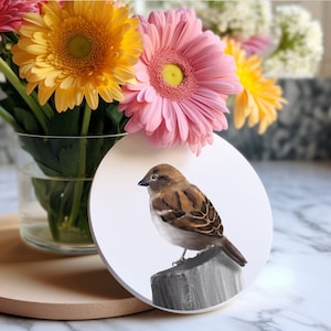 Unique House Sparrow Bird Coaster, Sparrow Coaster Set, Cute Gift for Bird Mom Dad, Kitchen decor, Birdwatcher Gift, Pet Memorial Gift
