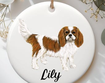 Personalized Cavalier Spaniel Ornament, Blenheim Dog Gift, Custom Name Ceramic Ornament, Unique Dog Lover Gift