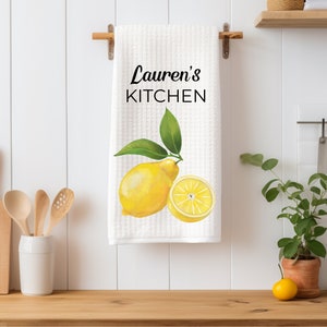 Lemon Kitchen Towel, Personalized Citrus Dish Cloth, Tropical Fruit Home Decor, New Couple Gift, Nature Inspired Gift, Custom Mom Dad Decor