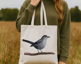 Bolso tote con diseño de pájaro gris – Regalo único con ilustración de pájaro para amantes de las aves