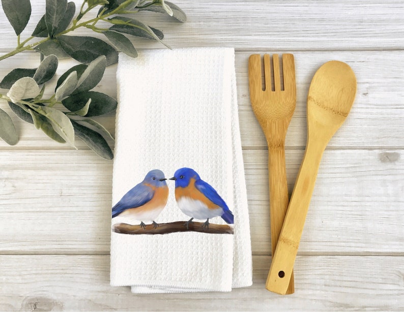 Unique Blue Bird Couple Towel, Personalized Kitchen Towel For Bird Lovers, Nature Lover Dish Cloth, Blue Bird Towel, Birdwatcher Gift