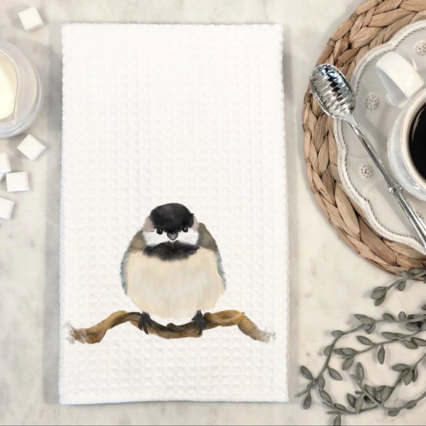 Cute Chickadee Kitchen Towel, Personalized Bird Kitchen Towel, Backyard Bird Lover Dish Cloth, Exotic Bird Towel, Birdwatcher Gift,