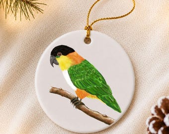 Custom Black-Headed Caique Ceramic Ornament, Personalized Parrot Gift, Custom Name Christmas Keepsake