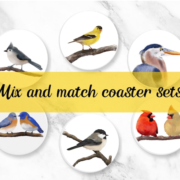 Mix and Match Coaster Set, Unique Ceramic Bird Coasters, Cute Gift for Bird Mom Dad, Exotic Birdwatcher Gift, Pet Memorial Gift