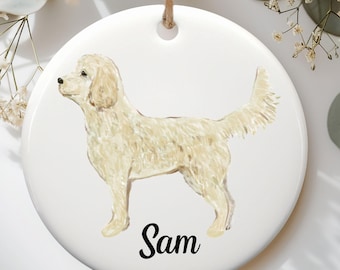 Personalized Cream Labradoodle Ornament, Dog Lover Gift, Custom Name Ceramic Ornament, Unique Doodle Gift