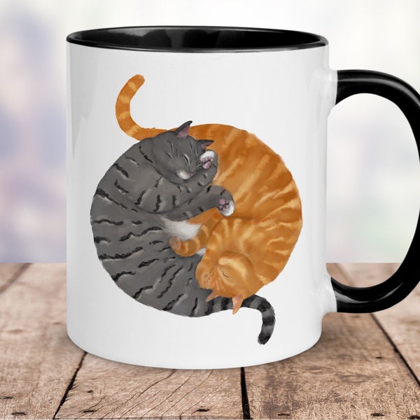 Sleeping Ginger and Gray Tabby Cat Mug, Two Cats Mug, Cuddled Kittens, Animal Unique Coffee Mug, 11oz 15oz Mug, Cat Lover Gift