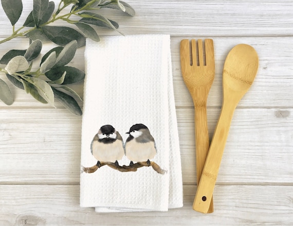 Cute Chickadee Kitchen Towel, Personalized Kitchen Towel Bird Lovers, Backyard Bird Lover Dish Cloth, Exotic Bird Towel, Birdwatcher Gift