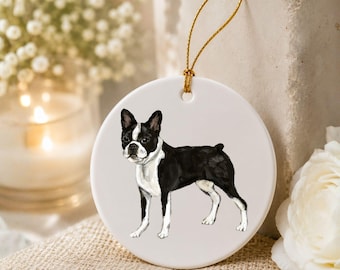 Personalized Boston Terrier Ornament, Custom Dog Name Ceramic Christmas Ornament, Boston Terrier Gift, Pet Memorial, Dog Lover Keepsake