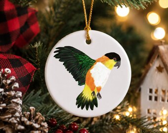 Custom Black-Headed Caique Ceramic Ornament, Unique Christmas Gift, Personalized Parrot Lover Gift, Custom Name Keepsake