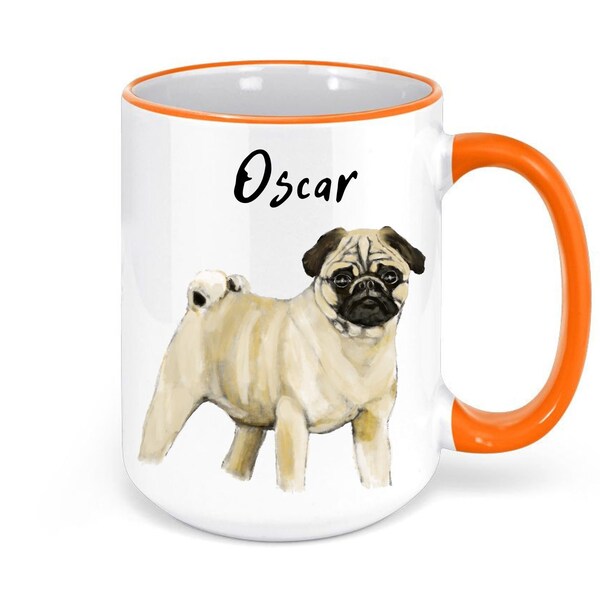 Personalized Name Pug Mug, Cute Pug Mug, Unique Dog Pet Owner Mug, Animal Lover, Colorful Coffee Mug, 11oz 15oz Mug, Dog Lover Gift