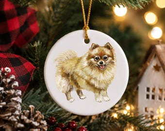 Personalized Pomeranian Ornament, Fluffy Small Dog Gift, Custom Name Ceramic Ornament, Unique Dog Lover Gift