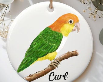 Personalized Caique Christmas Ornament, Cute Colorful Parrot Gift, Custom Name Ceramic Decor, Unique Gift for Bird Lover