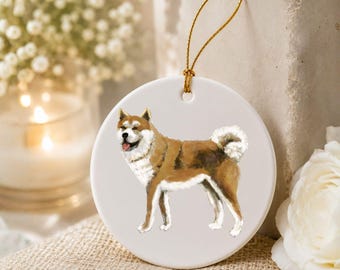 Personalized Akita Ornament, Custom Dog Name Ceramic Christmas Ornament, Red Akita Gift, Pet Memorial Keepsake, Dog Lover Christmas Gift