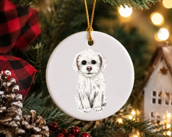 Personalized White Maltese Ornament, Pet Dog Gift, Custom Name Ceramic Ornament, Unique Dog Lover Gift