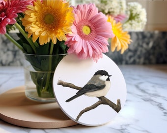 Chickadee Coaster Set, Unique Bird Coaster, Cute Gift for Bird Mom Dad, Kitchen decor, Birdwatcher Gift, Pet Memorial Gift