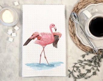 Flamingo Kitchen Towel, Personalized Tropical Kitchen Towel For Bird Lovers, Nature Lover Dish Cloth, Summer Kitchen Towel, Birdwatcher Gift