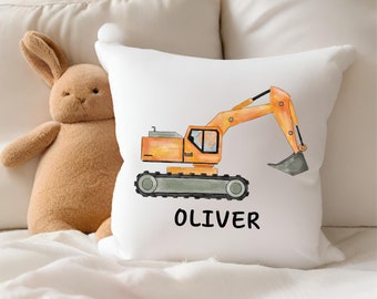 Personalized Excavator Pillow Cover, Boys Room Construction Pillow, Kid Name Pillow, Unique Baby Shower Gift, Toddler Bedroom Nursery Decor