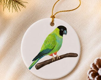 Personalized Nanday Conure Christmas Ornament, Black Head Green Parrot Gift, Custom Name Ceramic Ornament, Bird Lover Gift