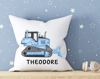 Personalized Bulldozer Pillow Cover, Boys Room Construction Pillow, Kid Name Pillow, Unique Baby Shower Gift, Toddler Bedroom Nursery Decor