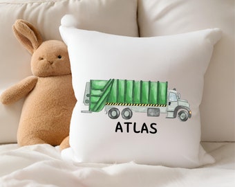 Garbage Truck Pillow Cover, Personalized Boys Construction Pillow, Kid Name Pillow, Unique Baby Shower Gift, Toddler Bedroom Nursery Decor