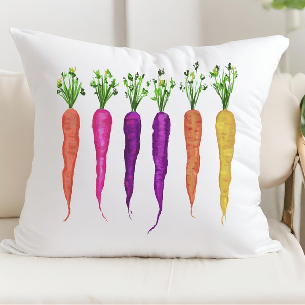 Colorful Carrots Throw Pillow, Personalized Fruit Pillow Cover, Tropical Fruit Home Decor, Nature Inspired Pillow, Custom Mom Dad Home Decor