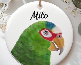 Personalized Amazon Parrot Ornament, Green Parrot Gift, Custom Name Ceramic Ornament, Unique Bird Lover Gift