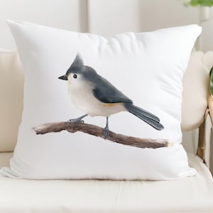 Tufted Titmouse Bird Pillow Case, Personalized Pillow Cover, Unique Mom Grandma Gift, Cute Backyard Bird Pillow, Bird Lover Gift