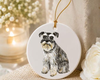 Custom Miniature Schnauzer Ceramic Ornament, Personalized Christmas Gift, Dog Lover Gift, Custom Name Keepsake