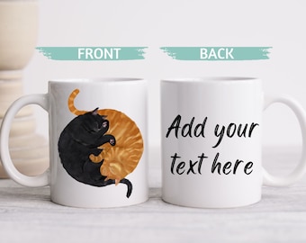 Personalized Sleeping Ginger and Black Cat Mug, Two Cats Mug, Cuddled Cats, Animal Lover, Cute Coffee Mug, 11oz 15oz Mug, Cat Lover Gift