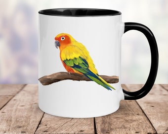Sun Conure Mug, Exotic Bird Mug, Beautiful Parrot Mug with Original Design, Valentines Day Gift, Birthday Gift, Christmas Gift