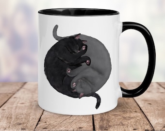 Sleeping Gray and Black Cat Mug, Two Lazy Cats Mug, Cuddled Cats Mug, Animal Lover, Cute Coffee Mug, 11oz 15oz Mug, Cat Lover Gift