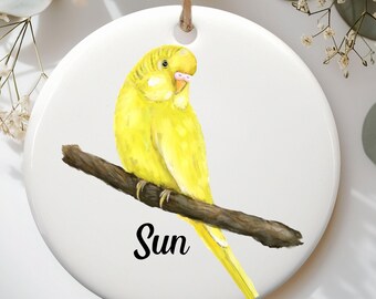 Personalized Yellow Parakeet Ornament, Cute Pet Bird Gift, Custom Name Ceramic Ornament, Unique Bird Lover Gift