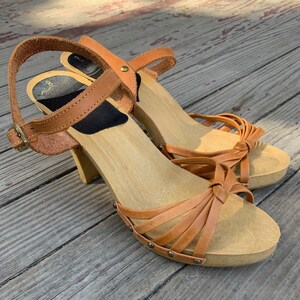70s leather wooden heels